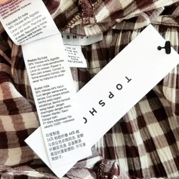 TOPSHOP Gingham Ruffle Mini Dress Sz 8 - Picture 7 of 8